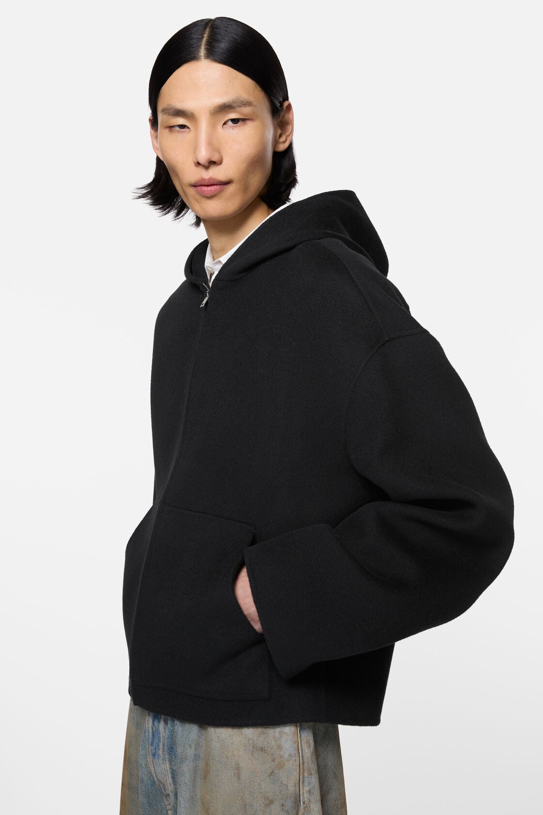 Cashmere jacket with hood - Black