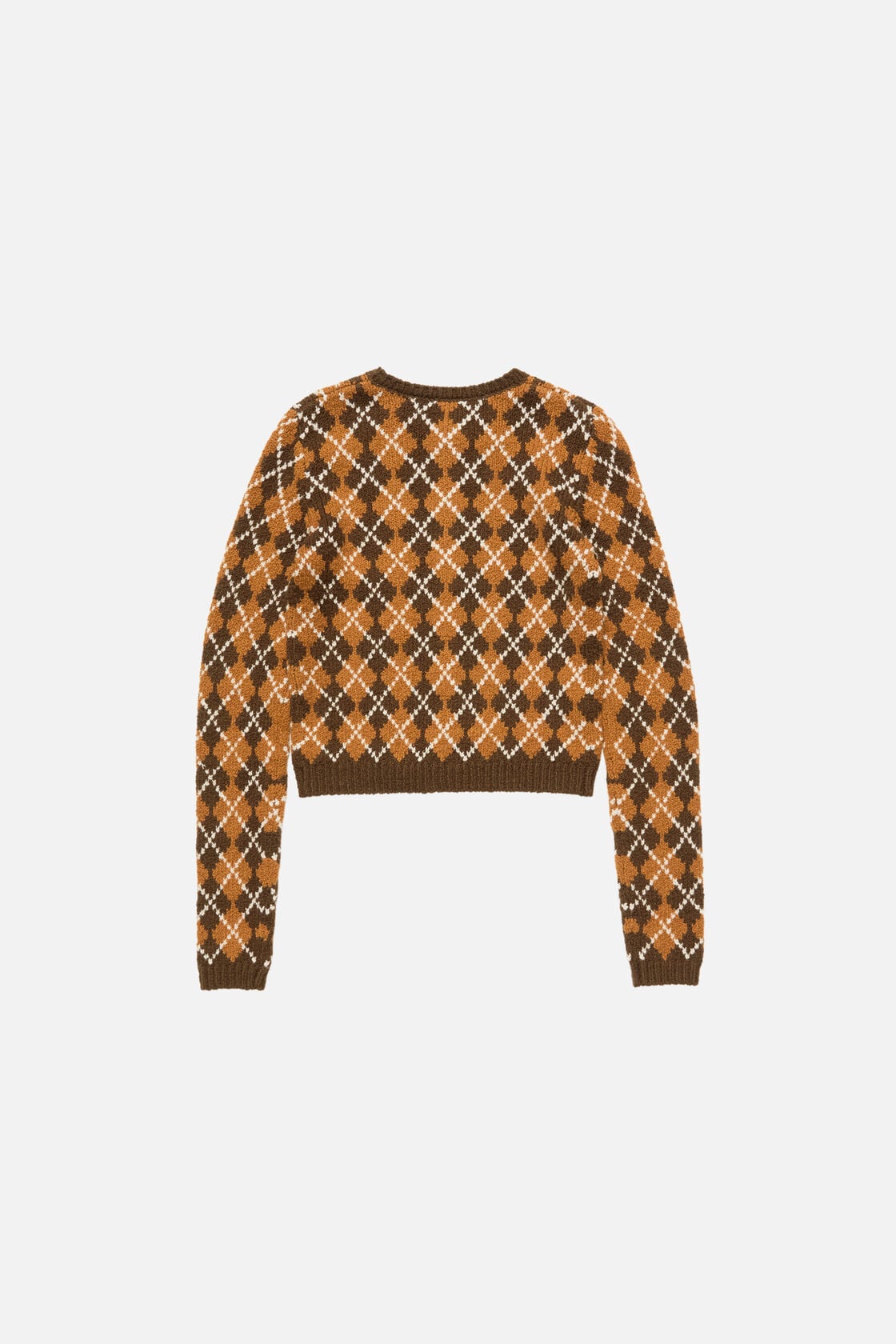 Bouclé Argyle Knit Cardigan - Brown/orange