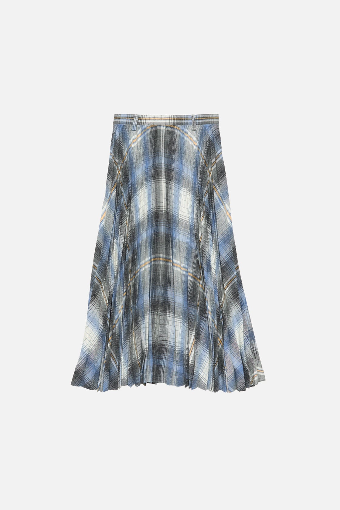Checked pleated wool midi skirt - Denim blue