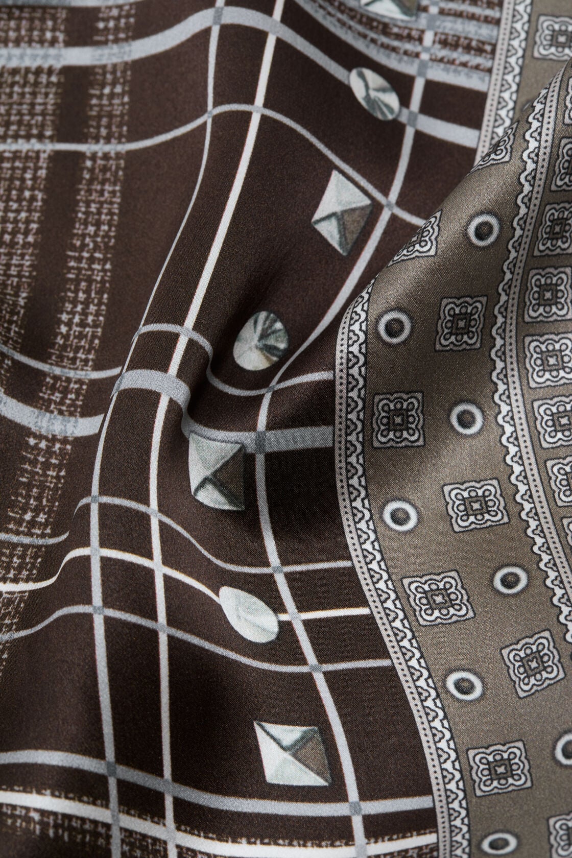 Checkered silk scarf - Grey/brown