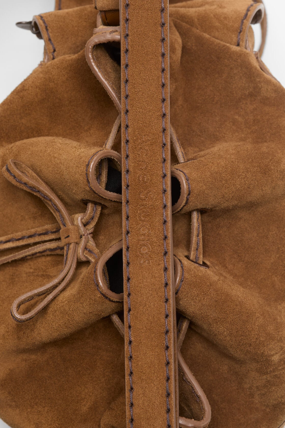 Multipocket Suede Bucket Bag - Cognac brown