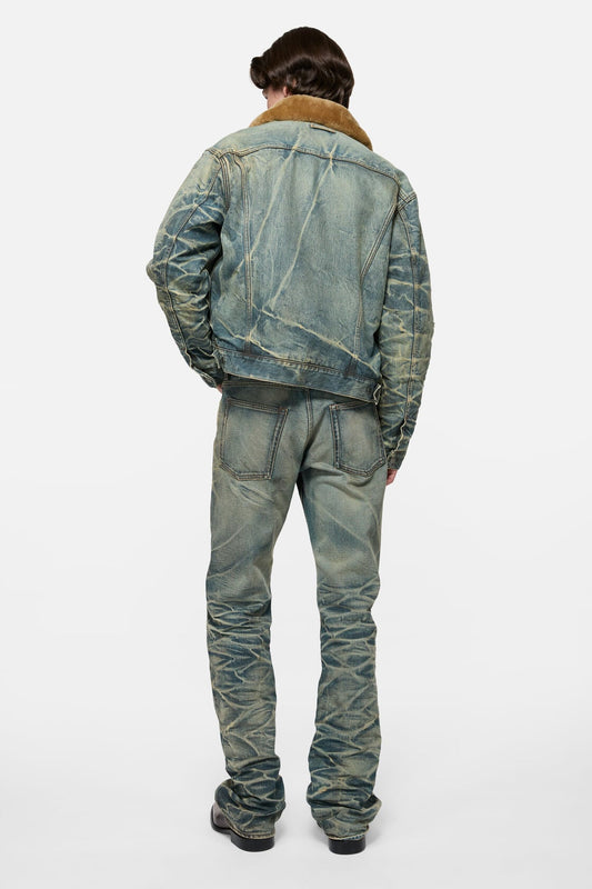 Denim jacket with fur collar - Mid blue