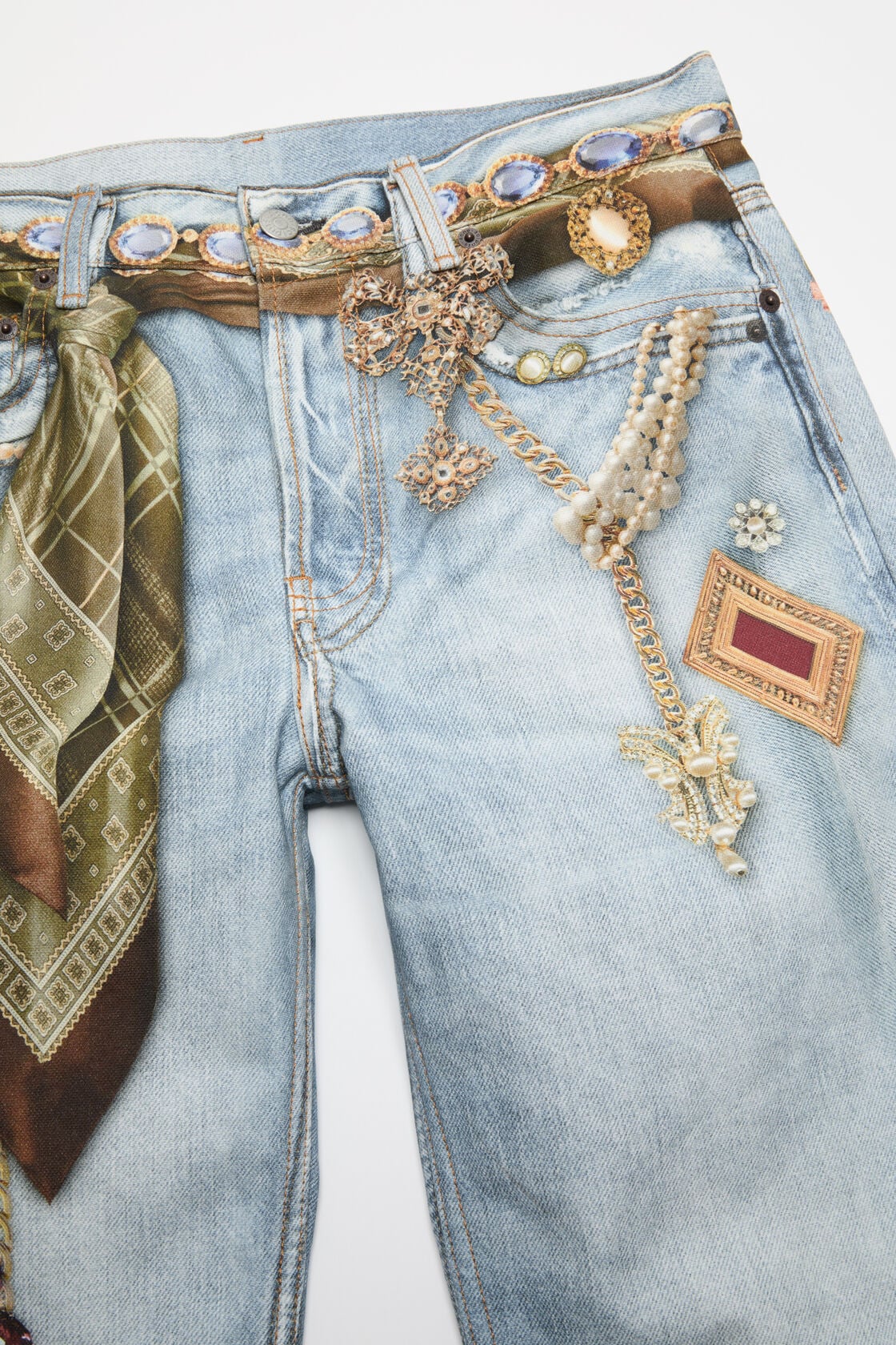 Trompe-l'œil jewellery jeans - Light blue