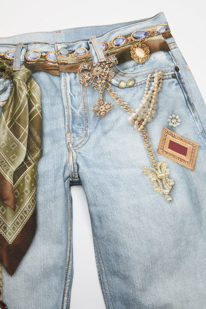 Trompe-l'œil jewellery jeans - Light blue