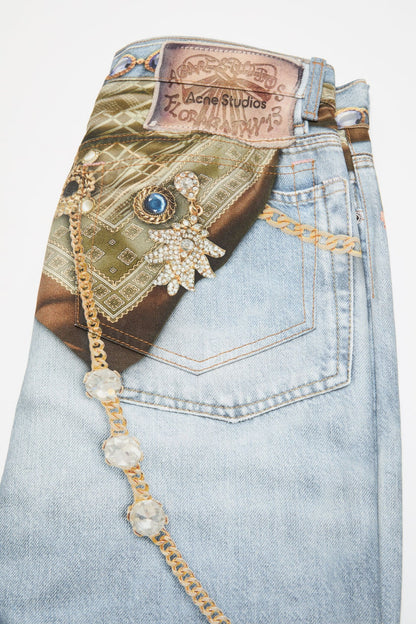 Trompe-l'œil jewellery jeans - Light blue