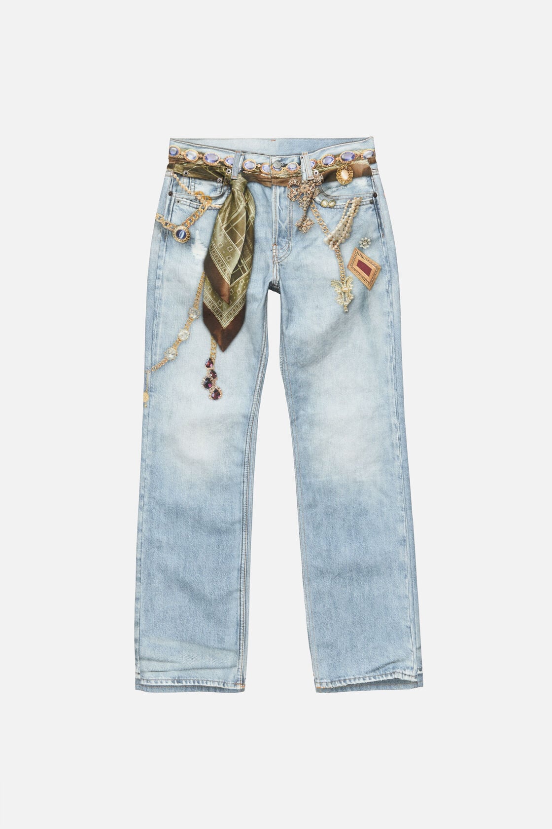Trompe-l'œil jewellery jeans - Light blue