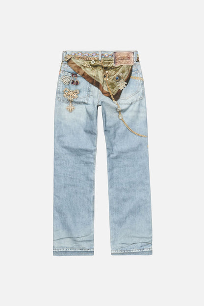 Trompe-l'œil jewellery jeans - Light blue