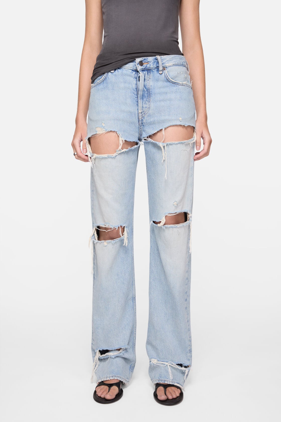 Regular fit distressed jeans - 2010F - Light blue