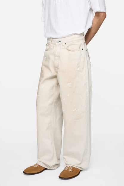 Loose fit jeans with leather pockets - White