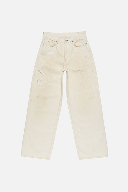 Loose fit jeans with leather pockets - White