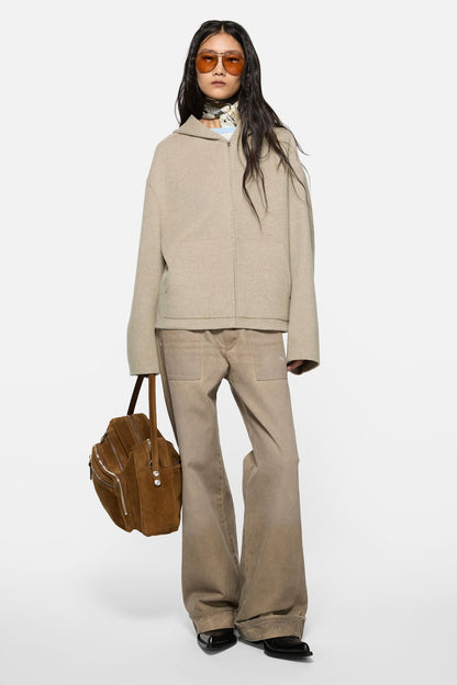 Cashmere jacket with hood - Oatmeal melange