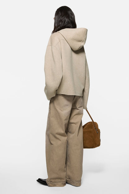Cashmere jacket with hood - Oatmeal melange