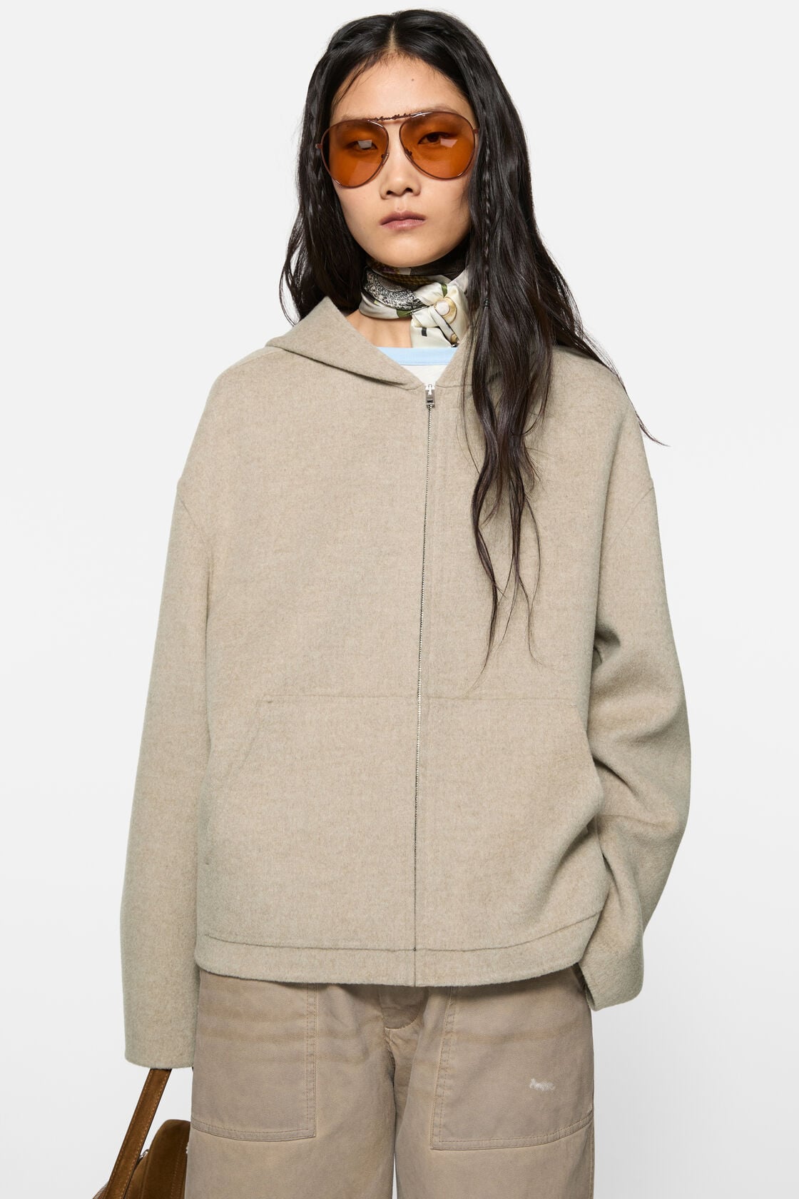 Cashmere jacket with hood - Oatmeal melange