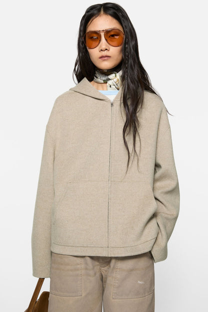 Cashmere jacket with hood - Oatmeal melange