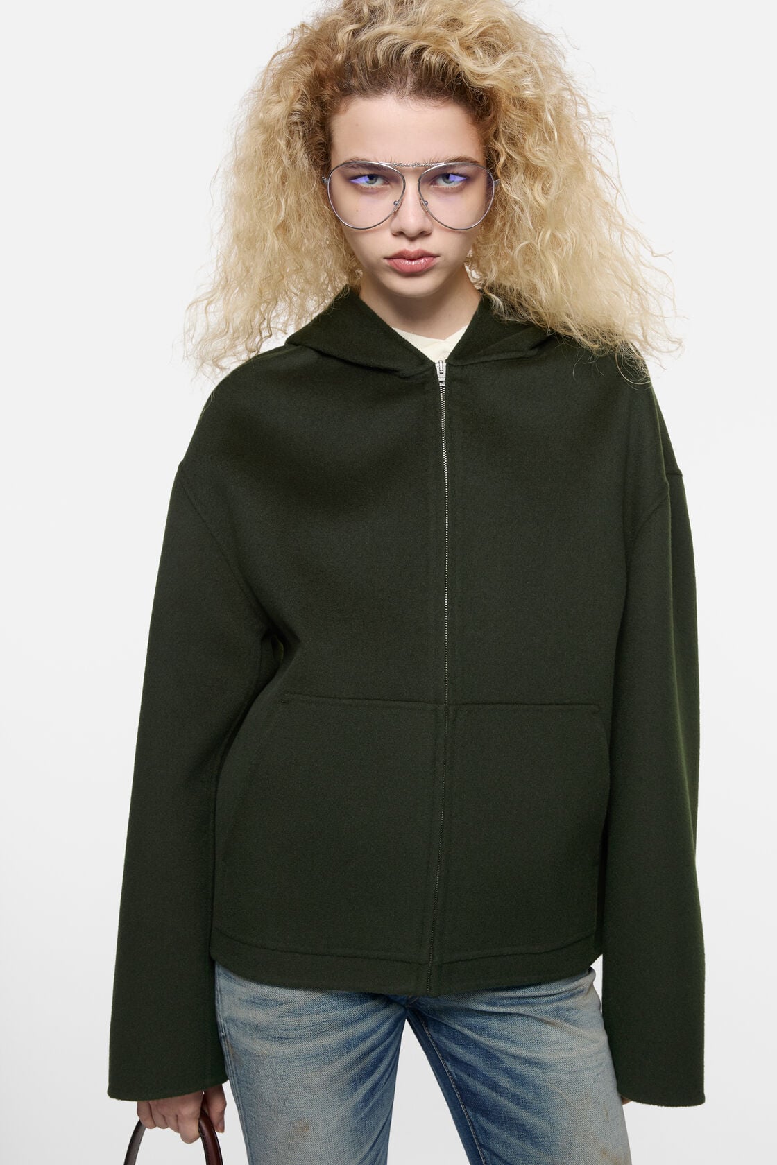 Cashmere jacket with hood - Dark green