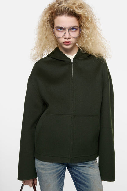 Cashmere jacket with hood - Dark green
