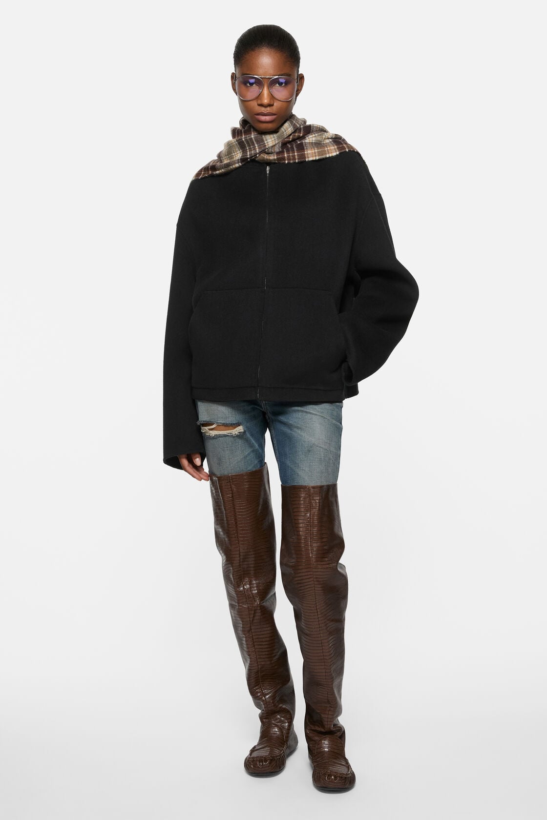 Cashmere jacket with hood - Black
