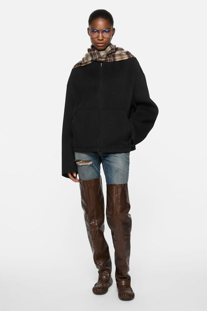 Cashmere jacket with hood - Black