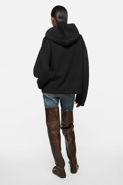 Cashmere jacket with hood - Black