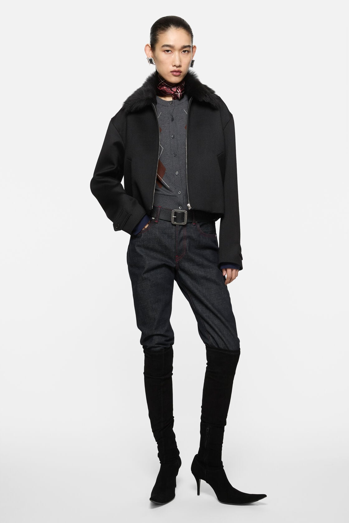 Satin-Wool Bomber Jacket - Black
