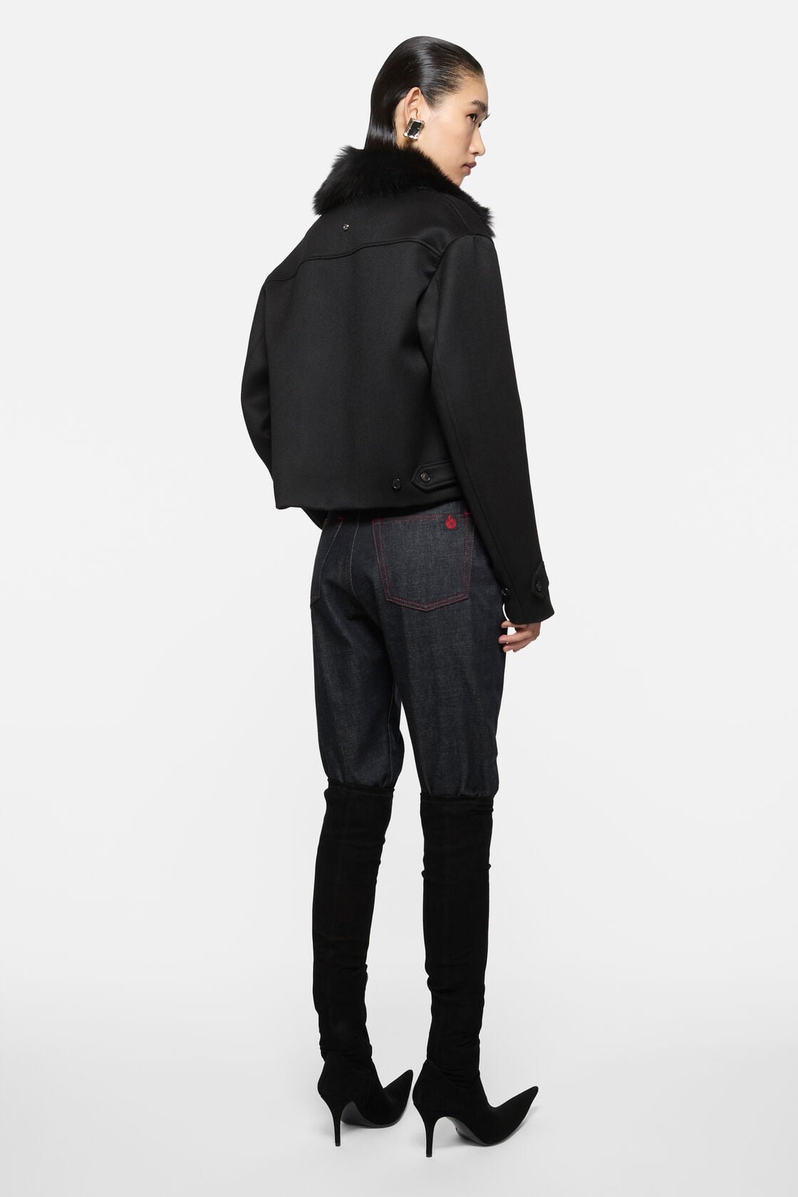 Satin-Wool Bomber Jacket - Black