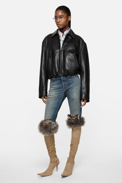 Leather bomber jacket - Black