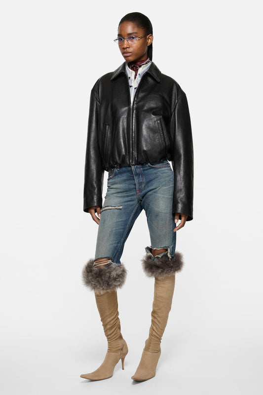 Leather bomber jacket - Black