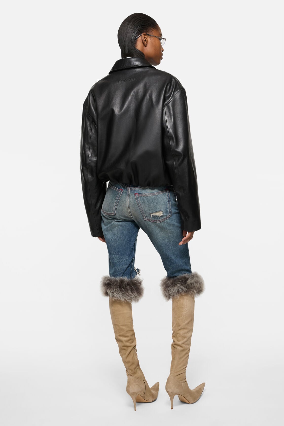 Leather bomber jacket - Black