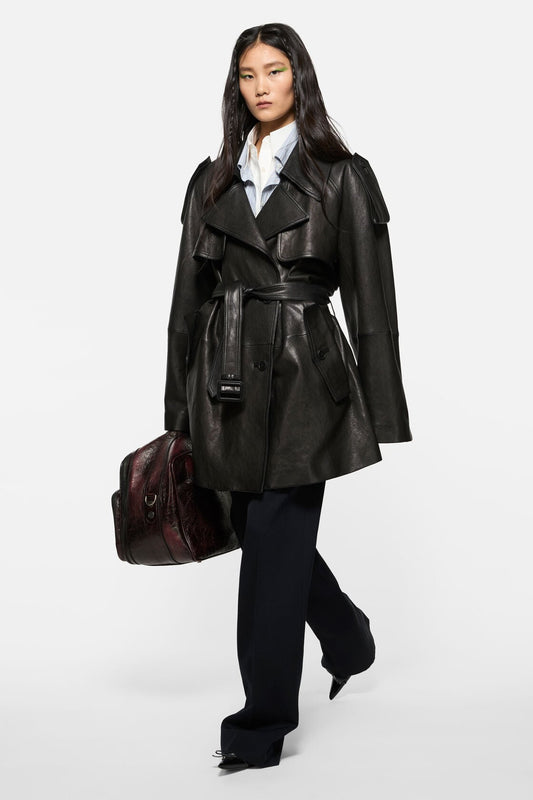 Leather trench coat - Black