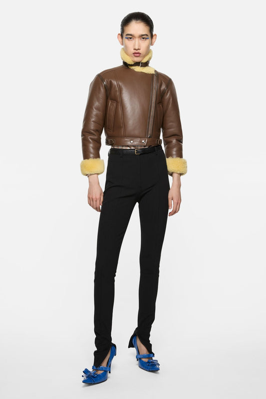Shearling biker jacket - Mid brown/pale yellow