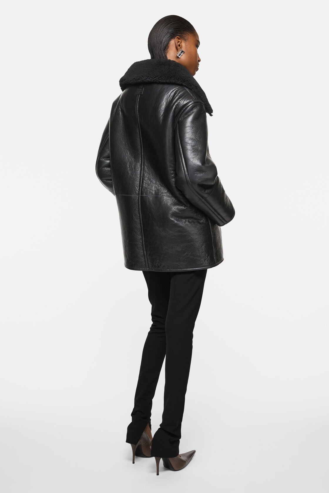 Leather Shearling Duffle Coat - Black