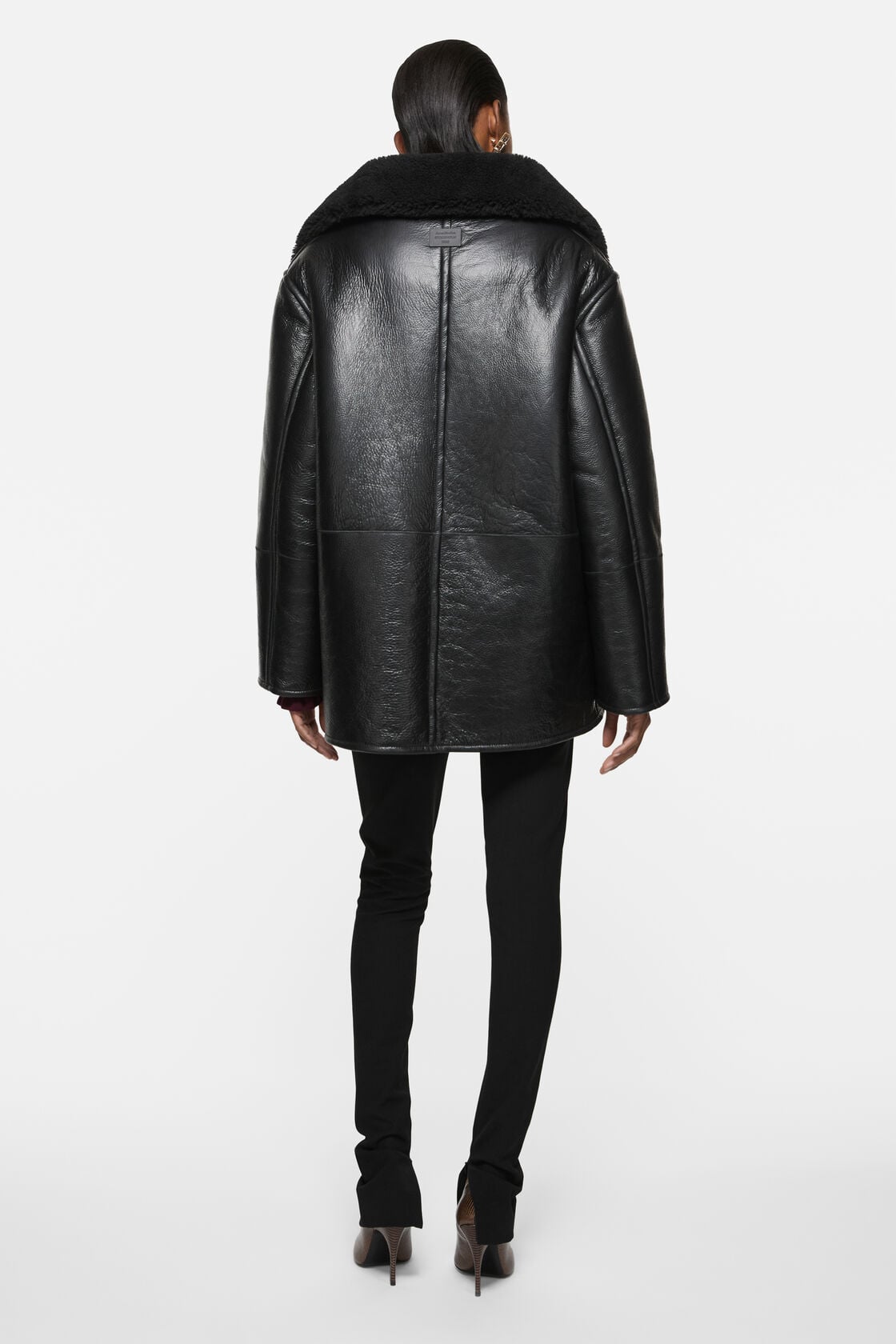 Leather Shearling Duffle Coat - Black
