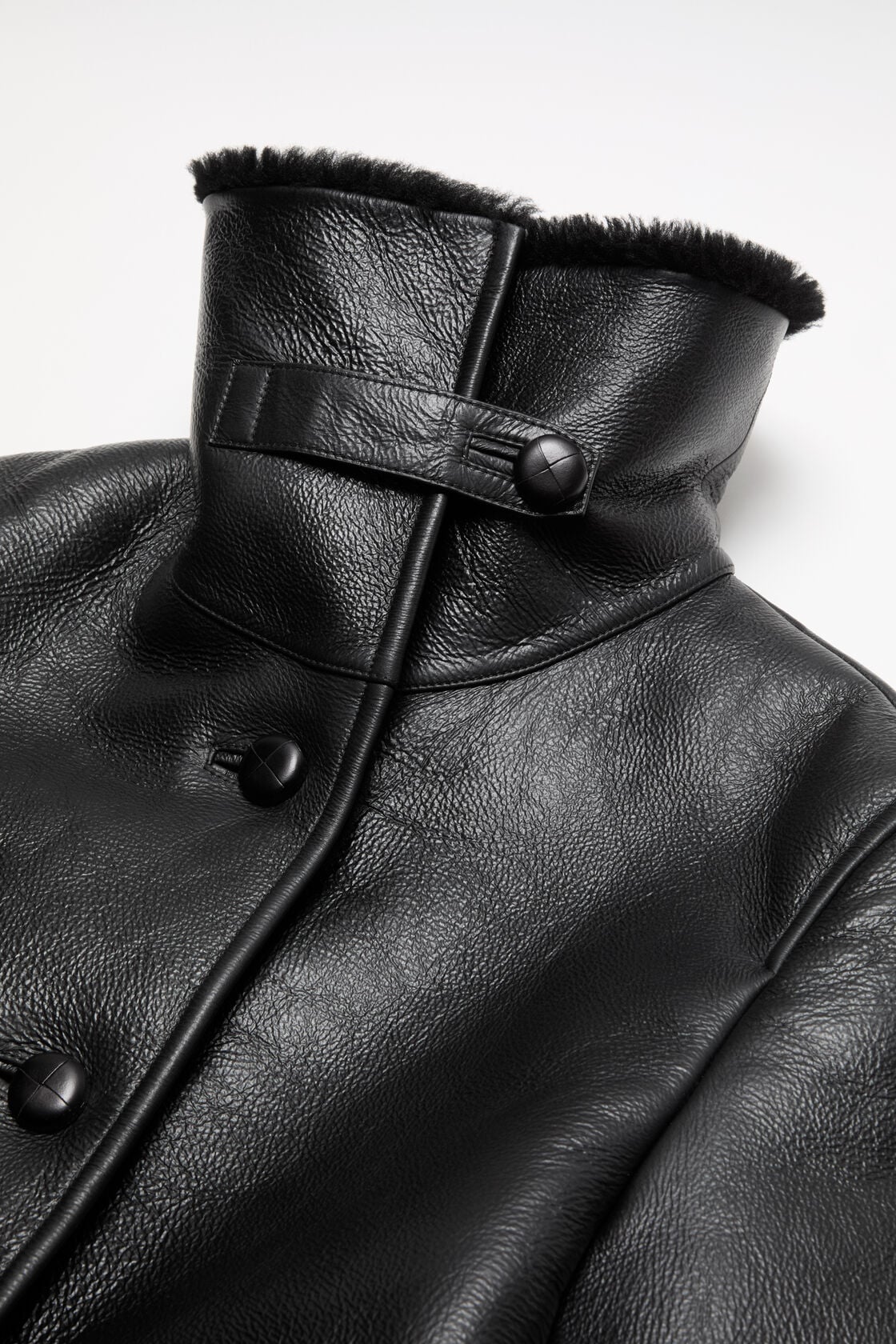 Leather Shearling Duffle Coat - Black
