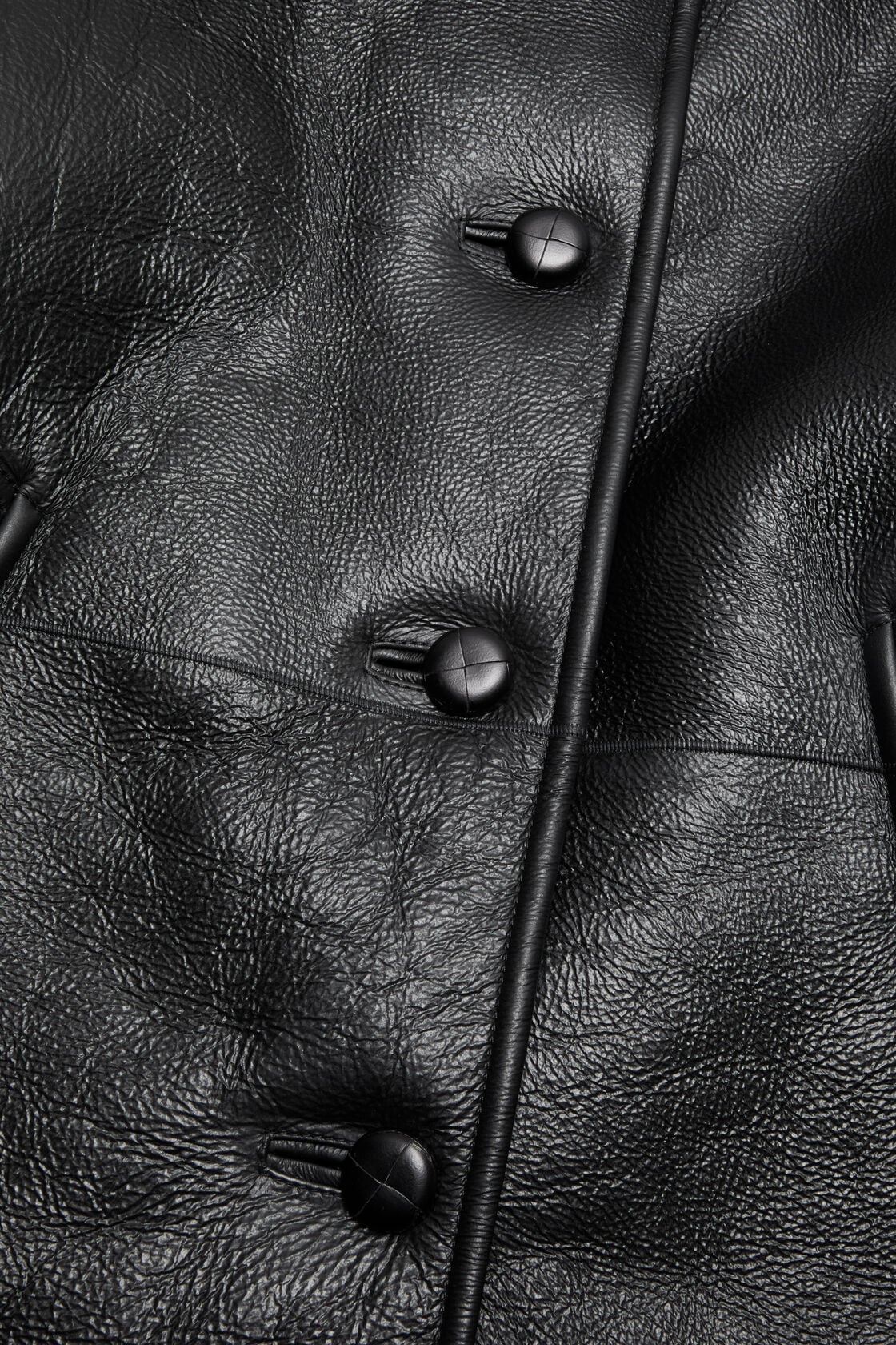 Leather Shearling Duffle Coat - Black