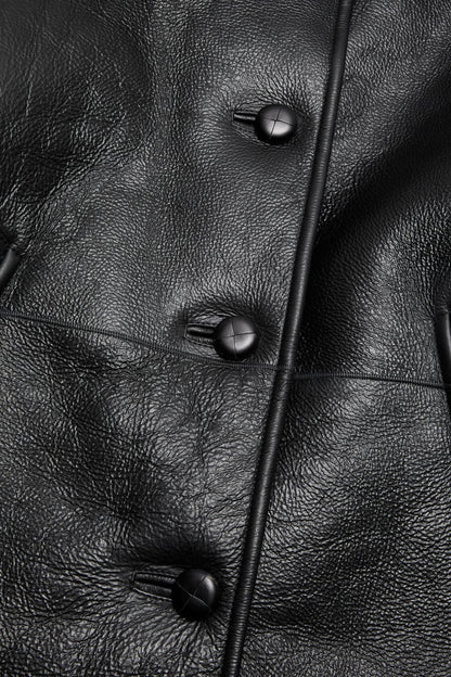 Leather Shearling Duffle Coat - Black
