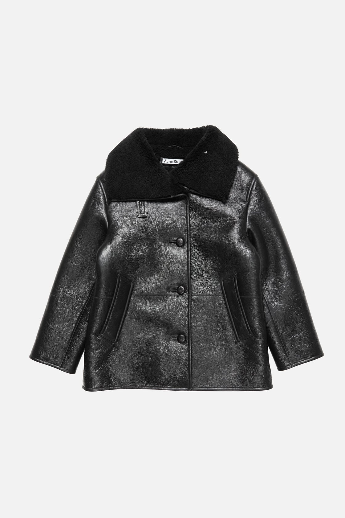 Leather Shearling Duffle Coat - Black
