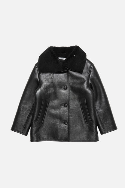 Leather Shearling Duffle Coat - Black