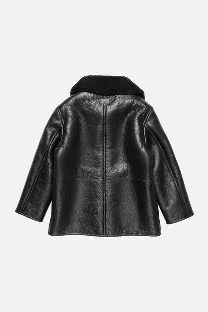 Leather Shearling Duffle Coat - Black