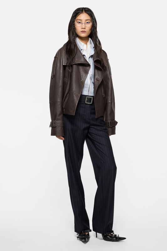 Cropped leather trench coat - Dark brown