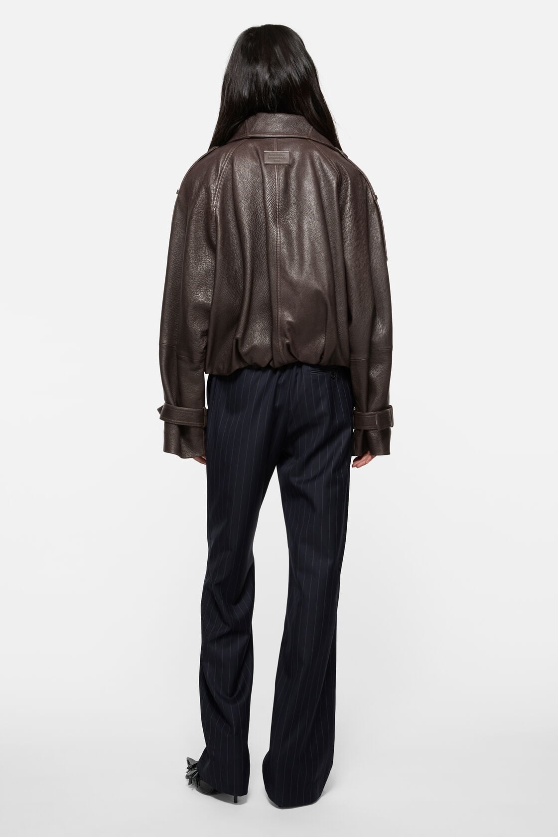 Cropped leather trench coat - Dark brown
