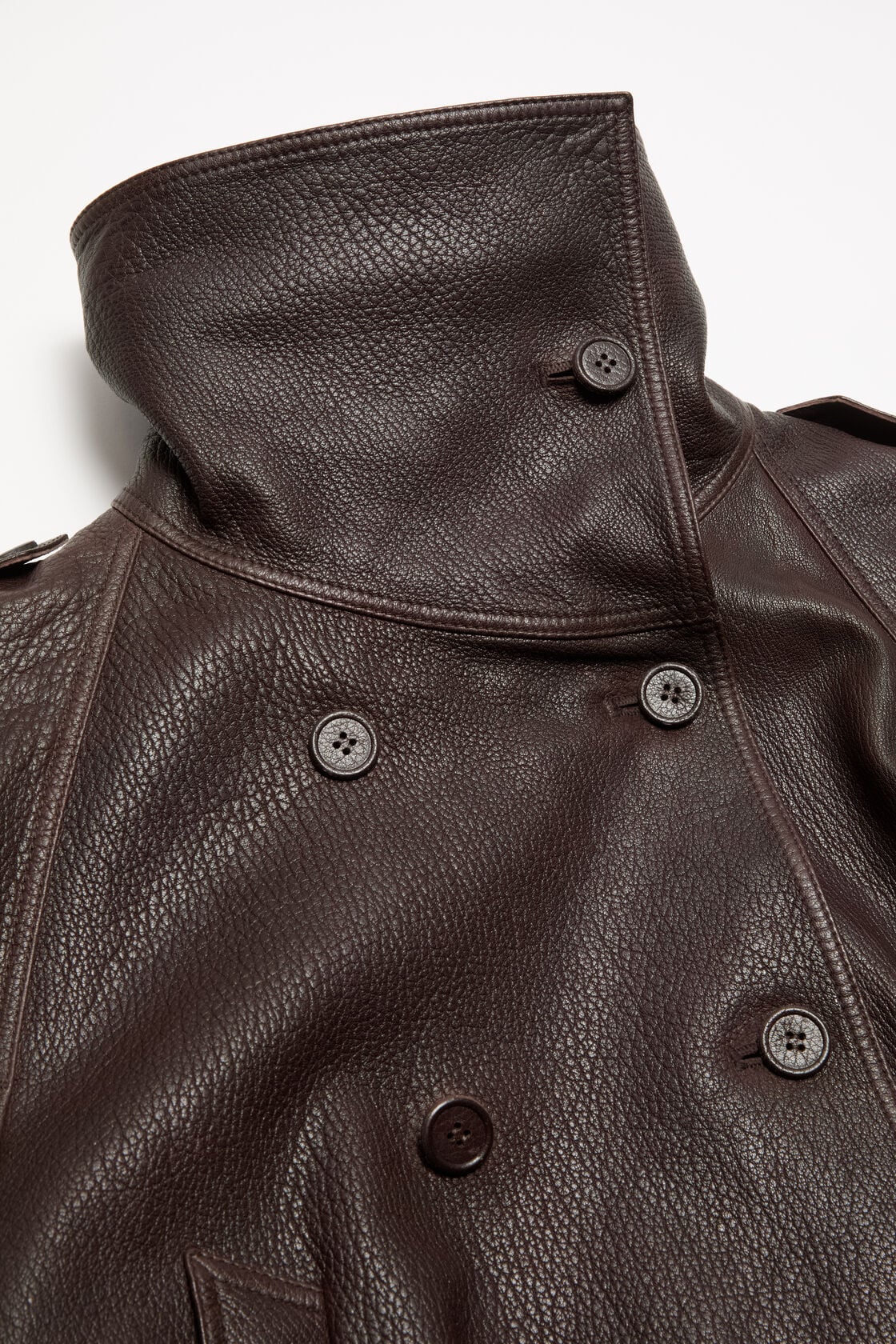 Cropped leather trench coat - Dark brown