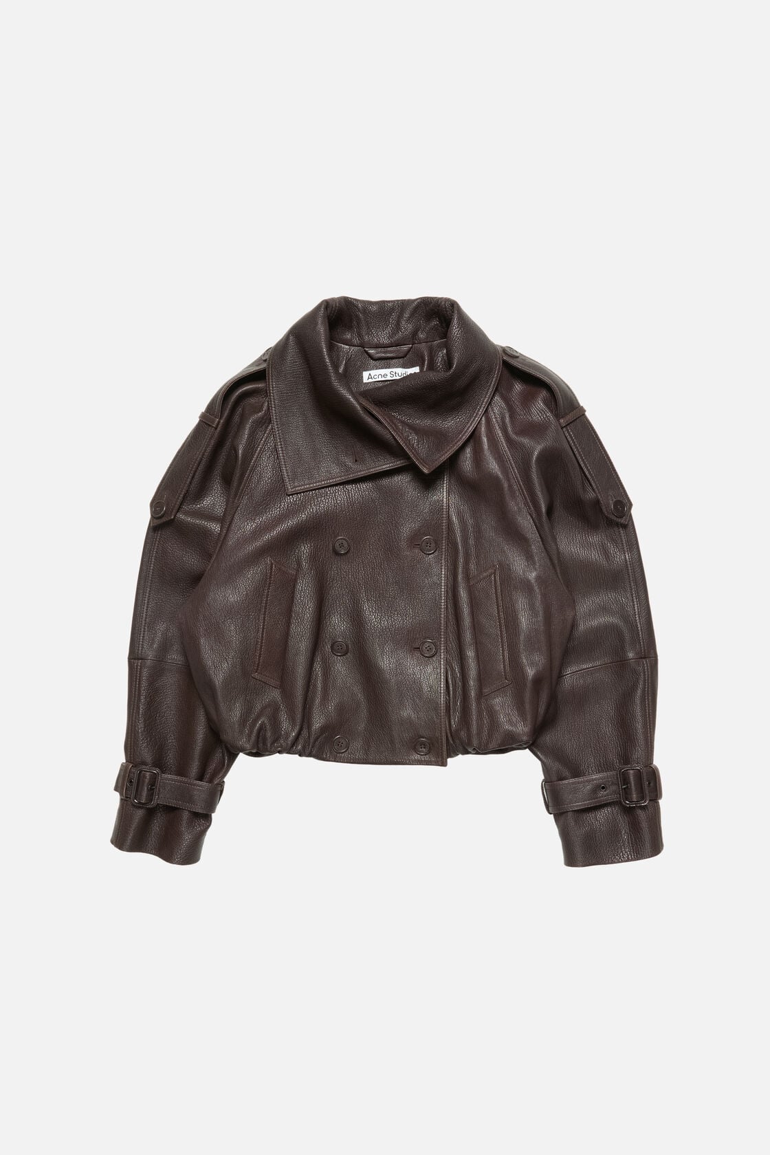 Cropped leather trench coat - Dark brown