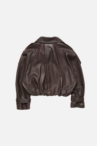 Cropped leather trench coat - Dark brown