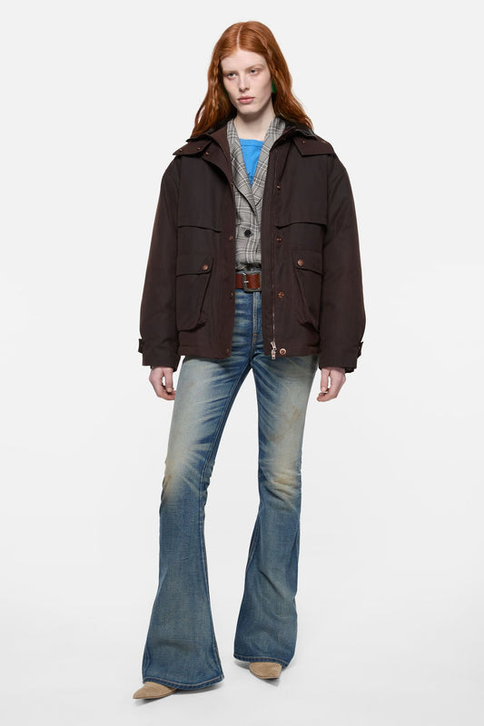 Waxed canvas blouson jacket - Dark brown