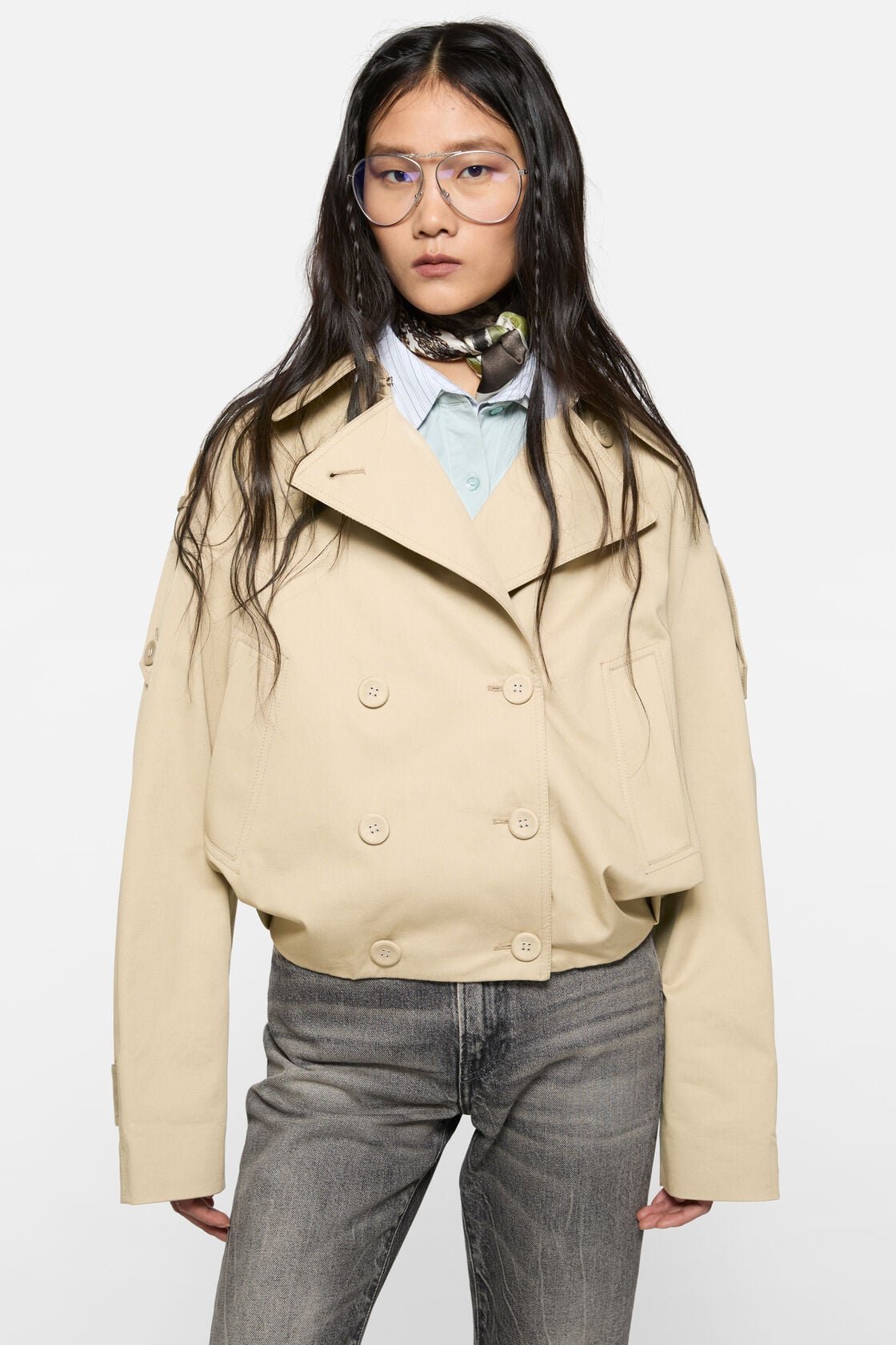 Short trench coat - Pale beige