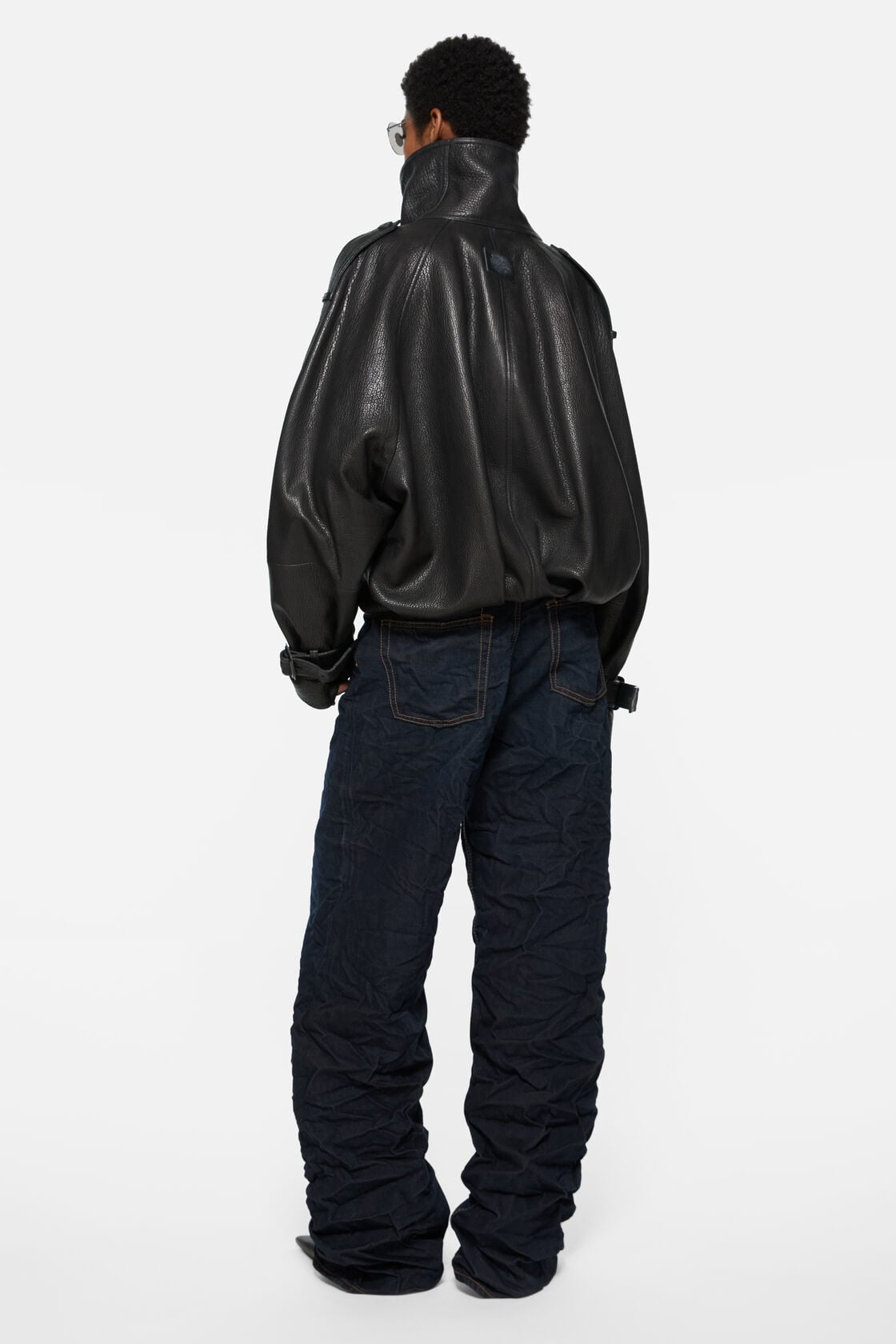 Cropped leather trench coat - Black