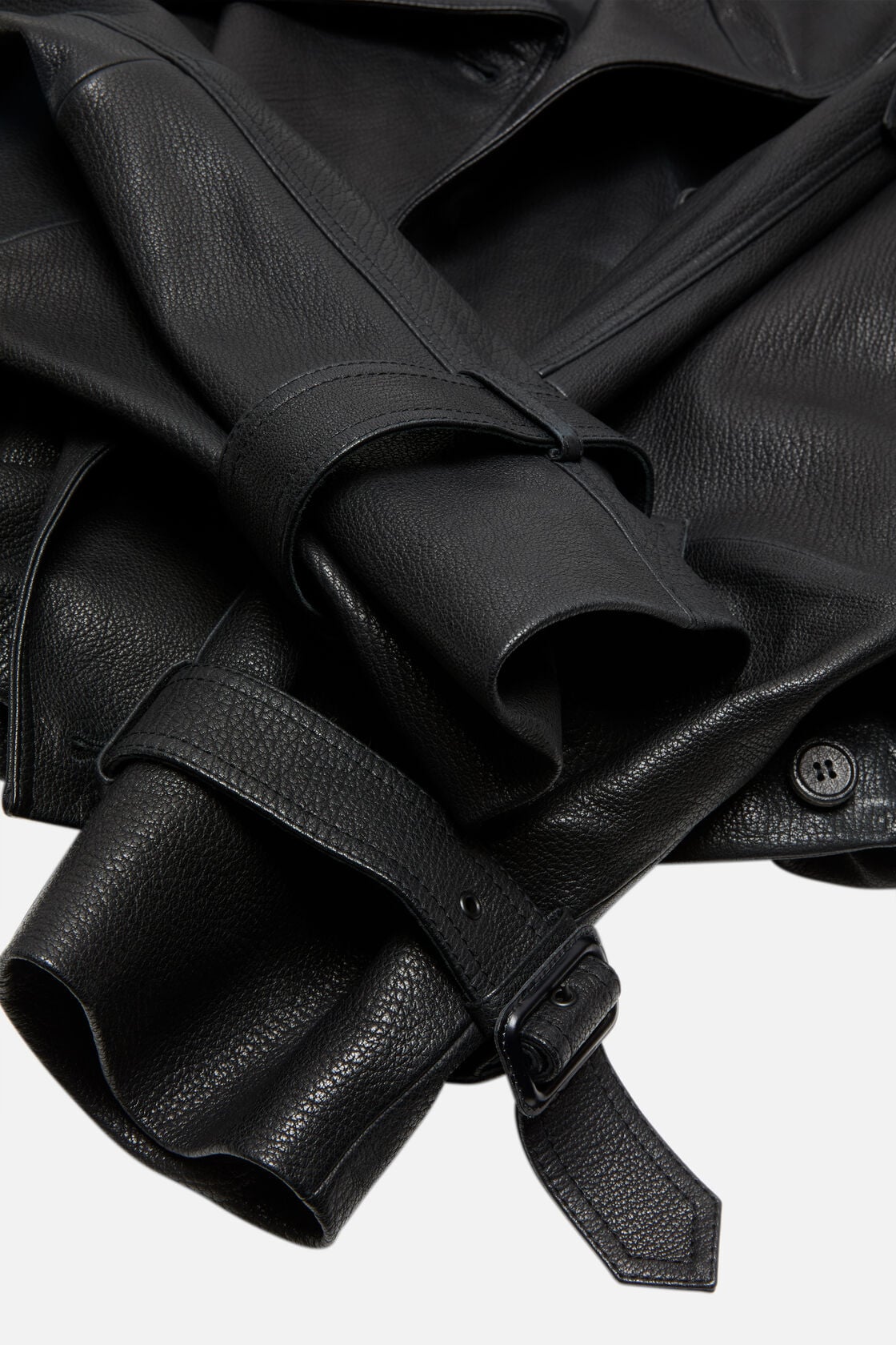Cropped leather trench coat - Black