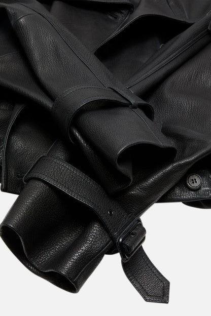 Cropped leather trench coat - Black
