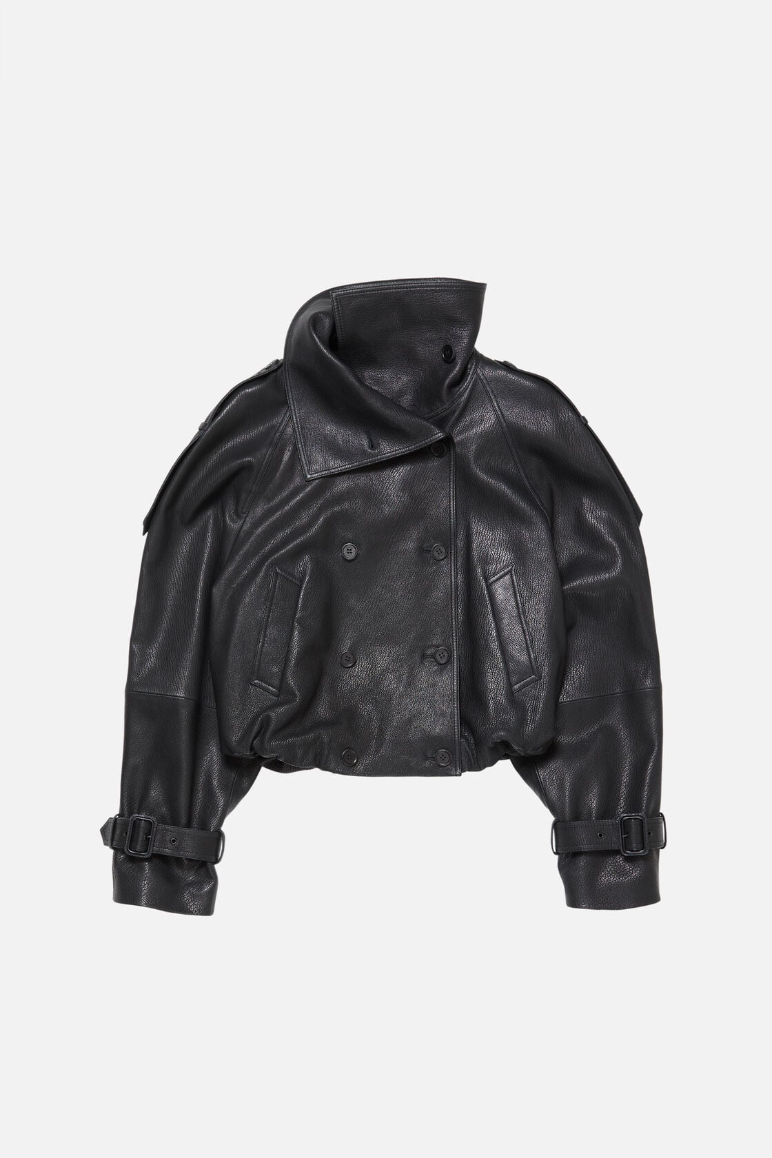 Cropped leather trench coat - Black