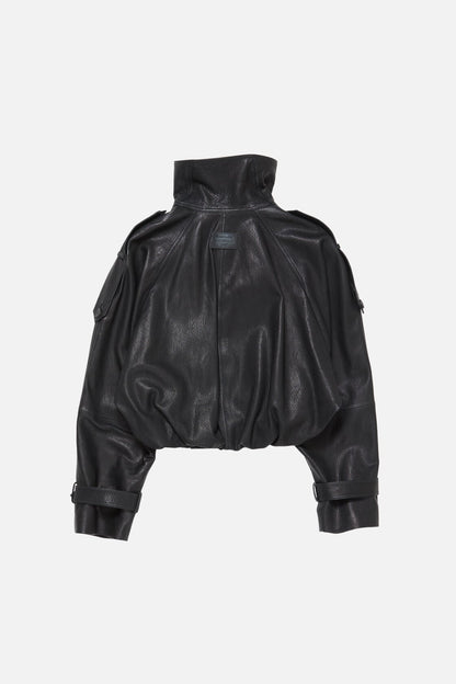 Cropped leather trench coat - Black
